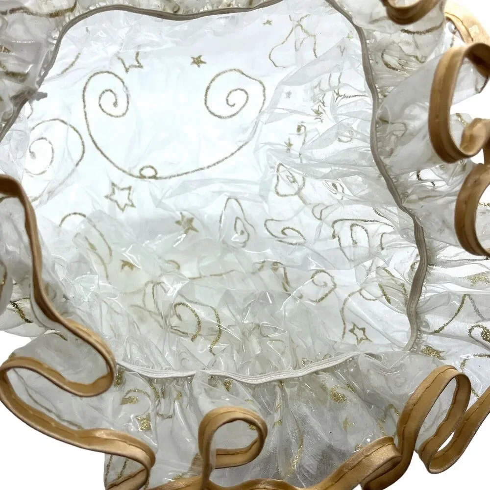 Shower Cap Vintage Mad Cap Bathing Cap Style Gold Detail Glitter Attached Flower